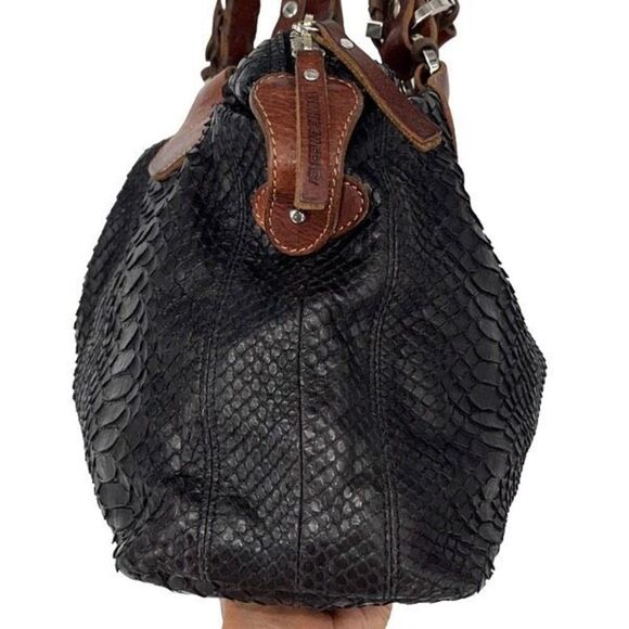 Pauric Sweeney Womens Leather Phyton Braided Shoulder Bag Black Brown Medium - Picture 4 of 9